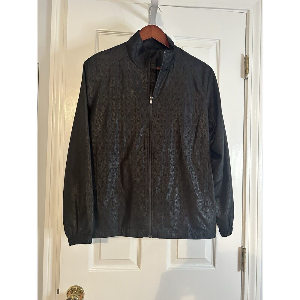 Everlast Black Geometric Print Windbreaker Jacket Large Full Zip Athletic